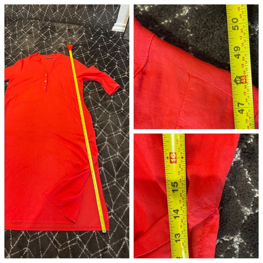 Linen! Francesca Bettini Made In Italy Shirt Dress Red Linen Blend with Pockets - Picture 5 of 7